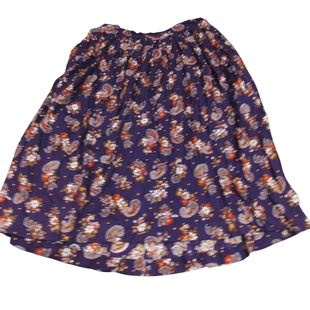 Herman Geist Vintage Purple Paisley Floral Rayon Midi Skirt Size 8 Boho Pleated